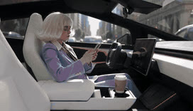 Animated scene preview: a silver car lifts above a city traffic jam.